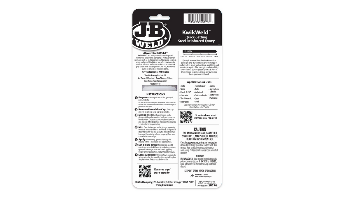 JB Weld KwikWeld 6 Minute Quick Setting Steel Reinforced Epoxy 25ml JB50176