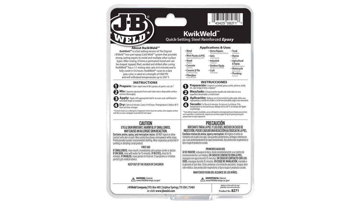 JB Weld KwikWeld Professional Quick Setting Steel Reinforced Epoxy 283.6g JB8271