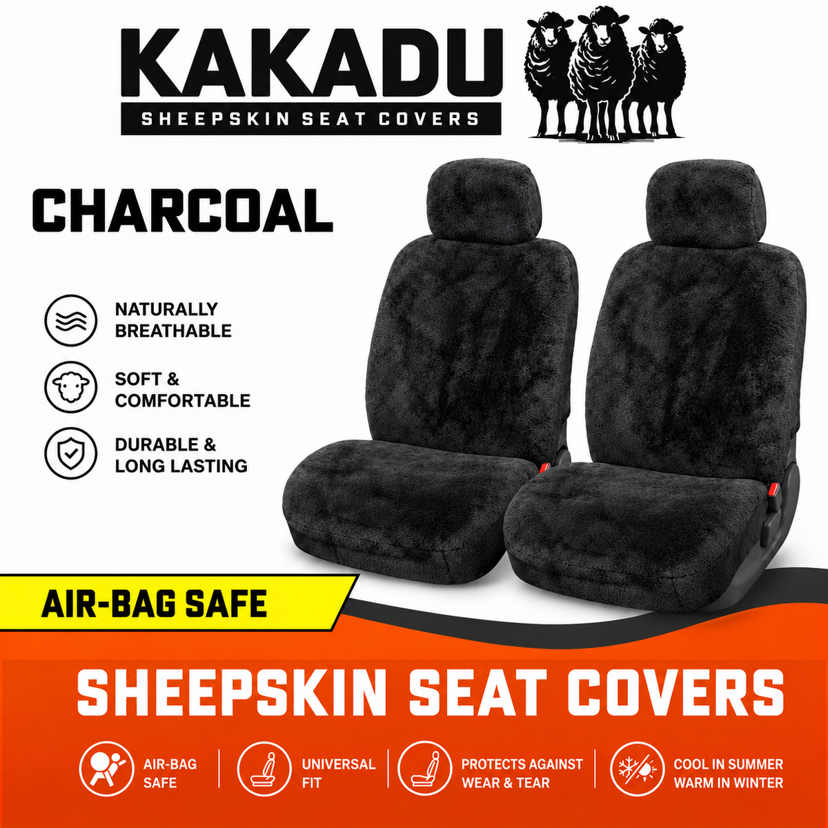 KAKADU Select Universal Sheepskin Front Seat Covers HYUNDAI STARIA LOAD US VAN 6/2021-2026 5 Colours Available