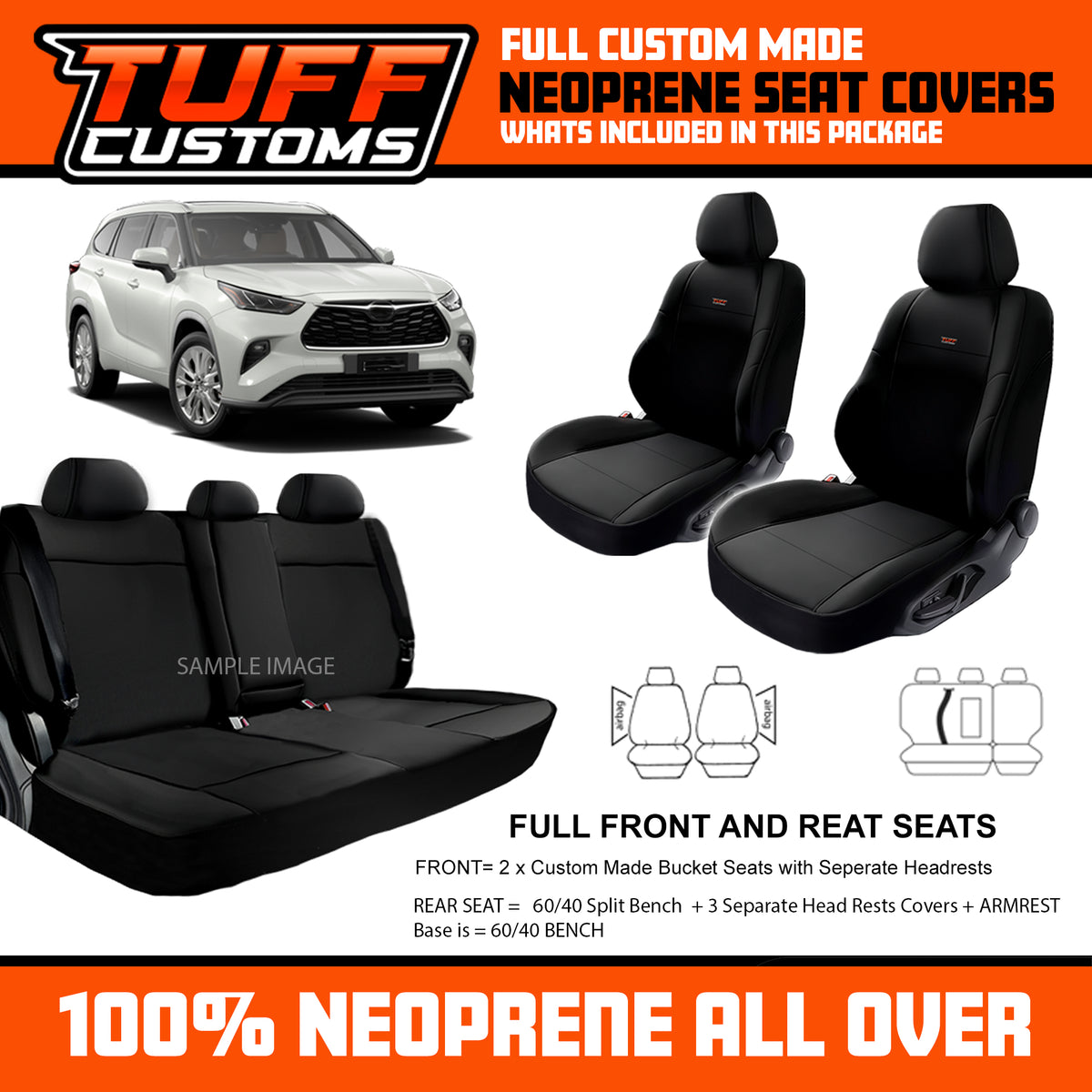 Tuff Customs Neoprene Seat Covers For Toyota Kluger GSU70R GSU75R GX GXL 3/2021-2026 2 Row SET
