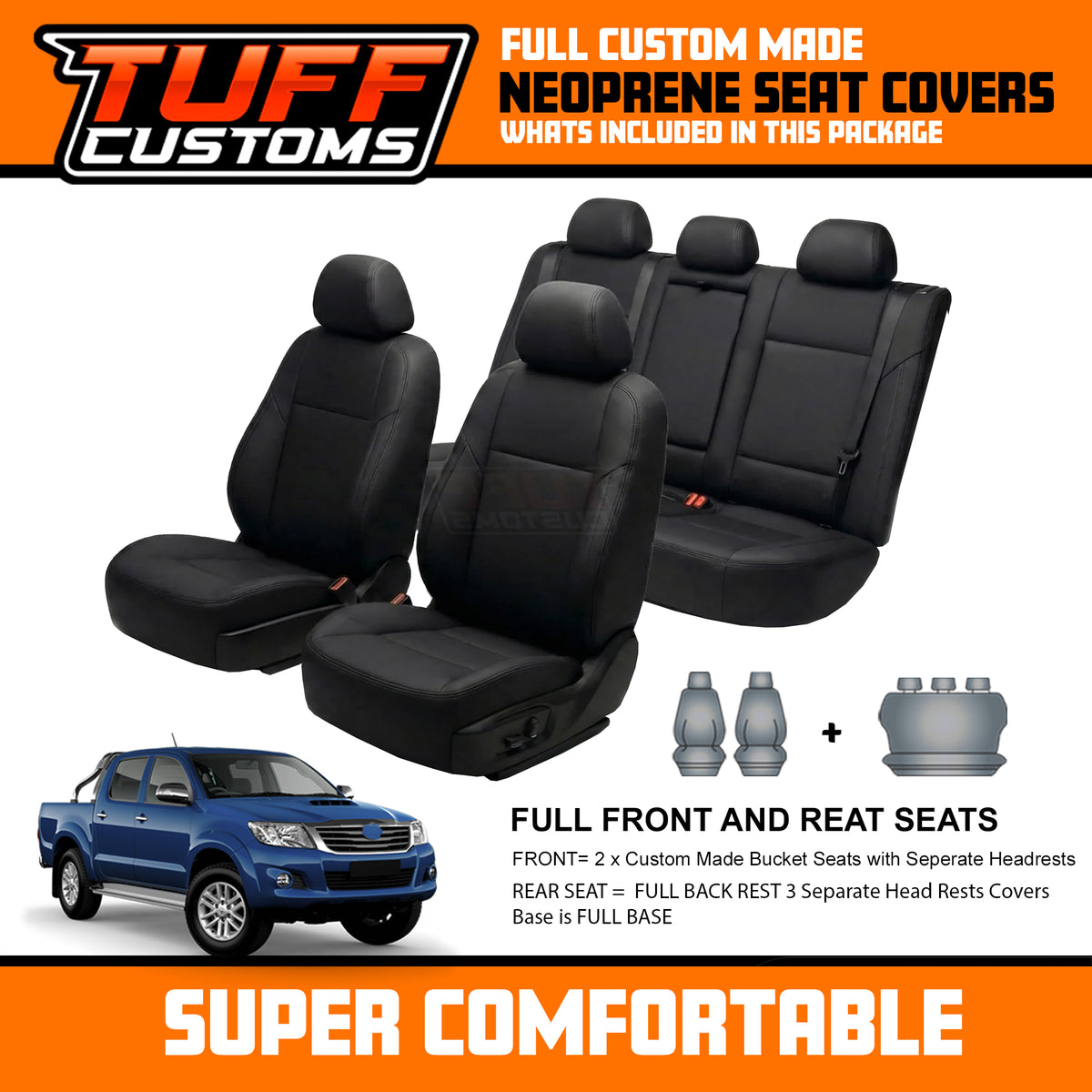 TUFF Customs Neoprene Seat Covers for Toyota Hilux 150 SR5 SR Dual Cab 2005-2015 2 Rows