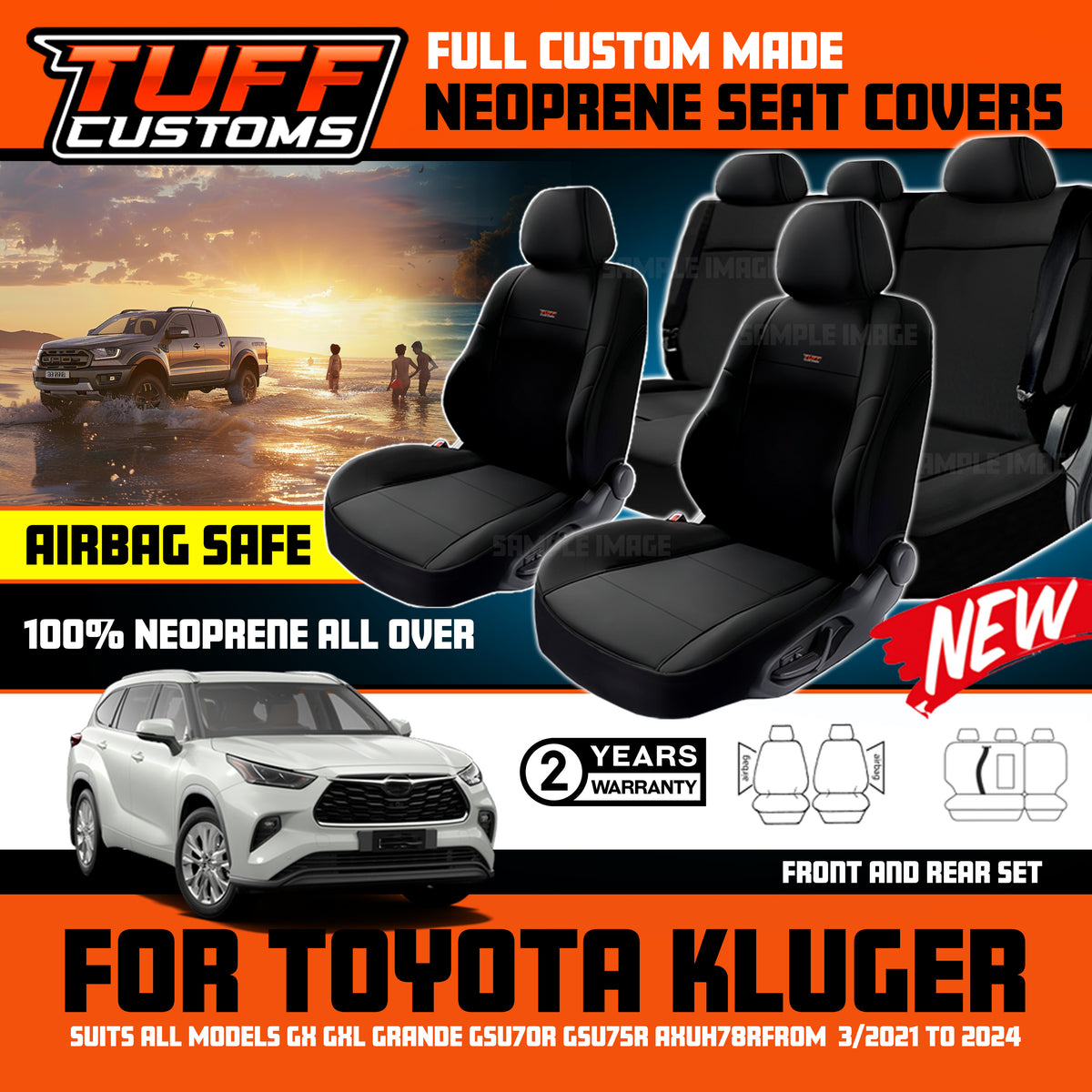 Tuff Customs Neoprene Seat Covers For Toyota Kluger GSU70R GSU75R GX GXL 3/2021-2026 2 Row SET
