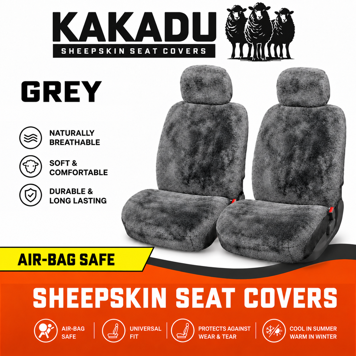 KAKADU Executive Universal Sheepskin Front Seat Covers For SUBARU LEGACY BR 2.5i GT PREMIUM SEDAN 10/2009-1/2015 5 Colours Available