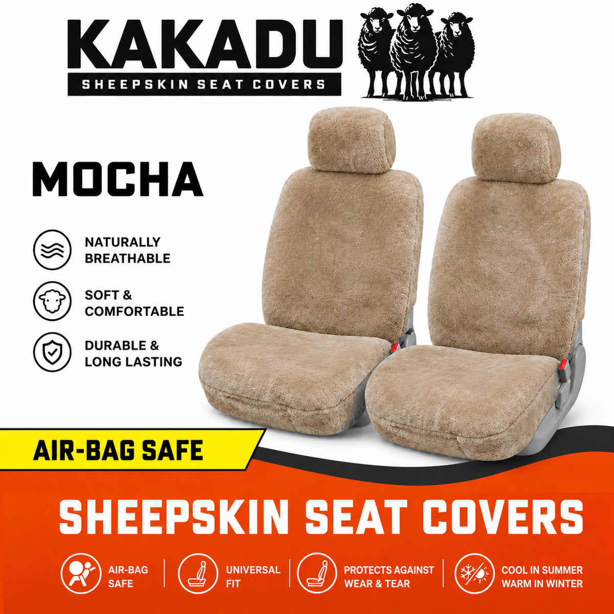 KAKADU Select Universal Sheepskin Front Seat Covers MINI ONE F55 F56 HATCH 7/2014-4/2017 5 Colours Available