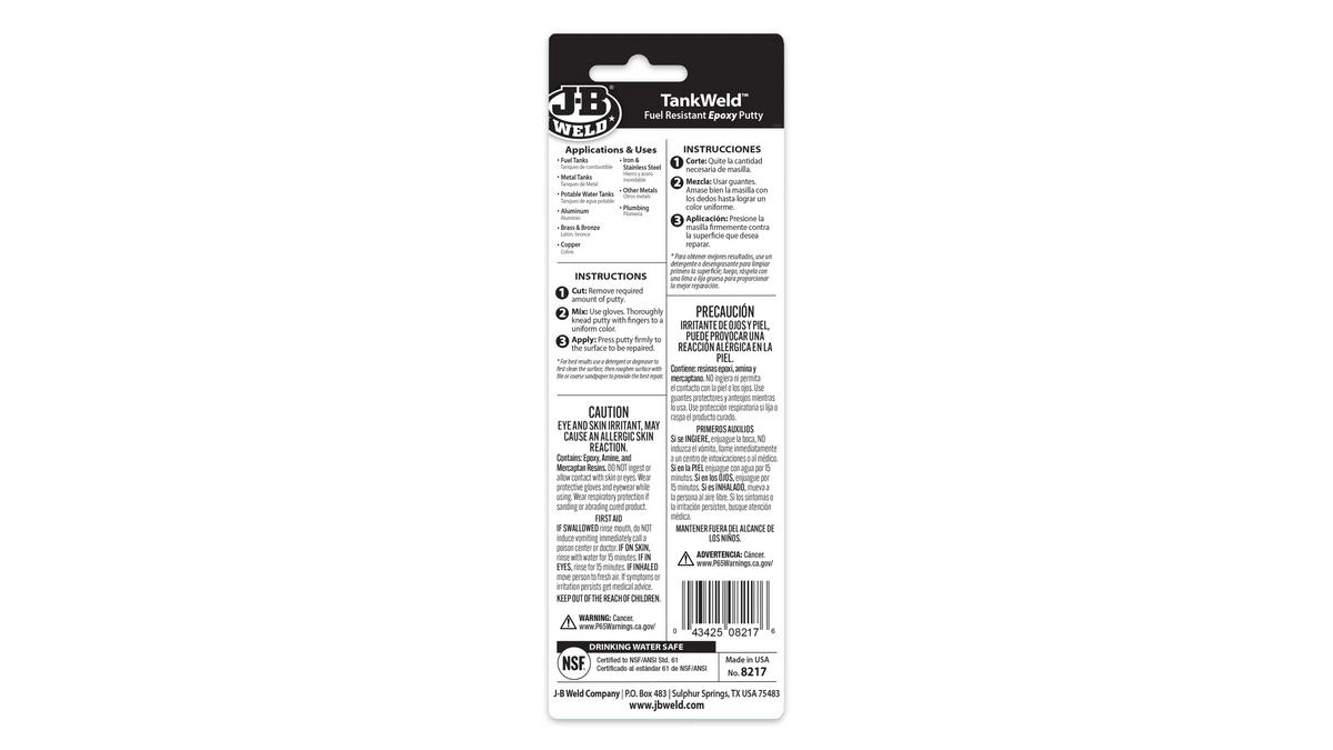 JB Weld TankWeld Fuel Resistant Epoxy Putty 57g JB8217