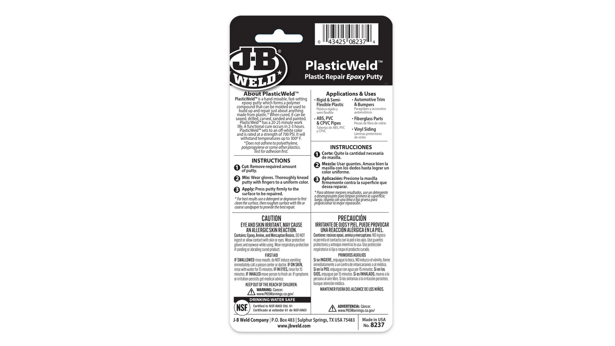 JB Weld PlastiWeld Plastic Repair Epoxy Putty 57g JB8237