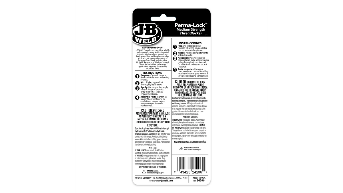 JB Weld Perma-Lock Threadlocker Medium Blue 6ml JB24206
