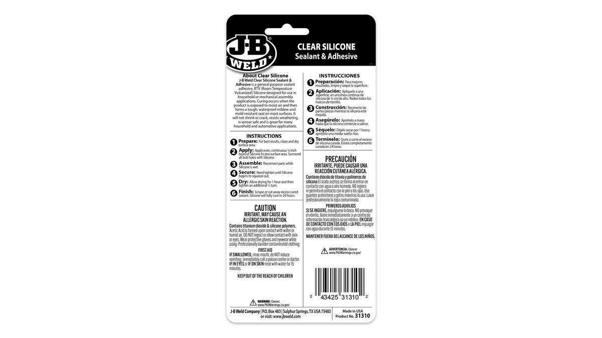 JB Weld Clear Silicone Sealant and Adhesive 85g JB31310