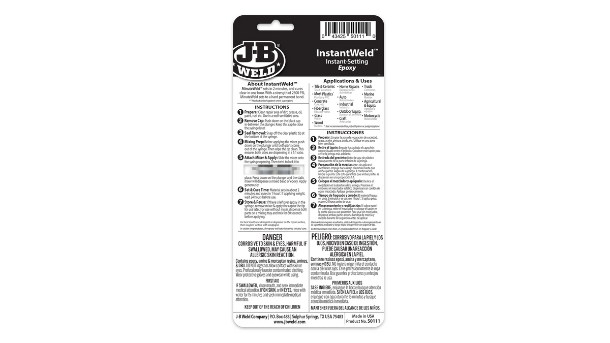 JB Weld InstantWeld Syringe Instant Setting Epoxy 14ml JB50111