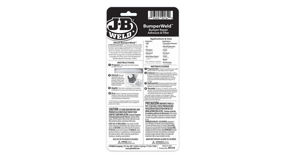 JB Weld BumperWeld Syringe Bumper Repair Adhesive and Filler 25ml JB50134