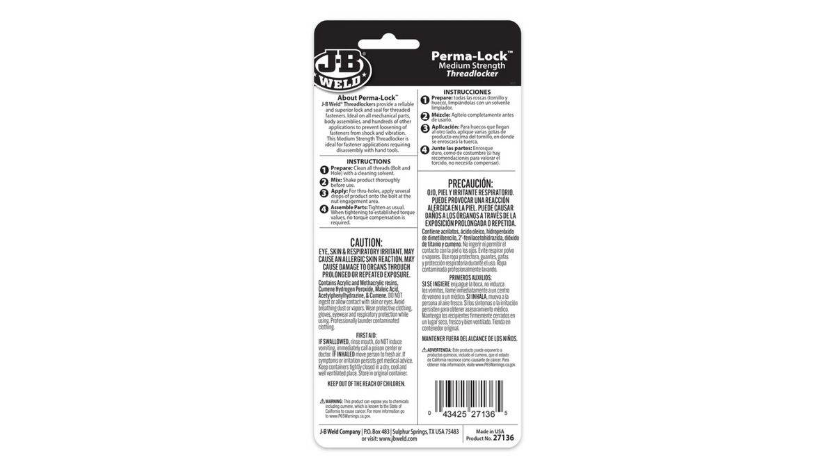 JB Weld Perma-Lock Threadlocker High Red 36ml JB27136