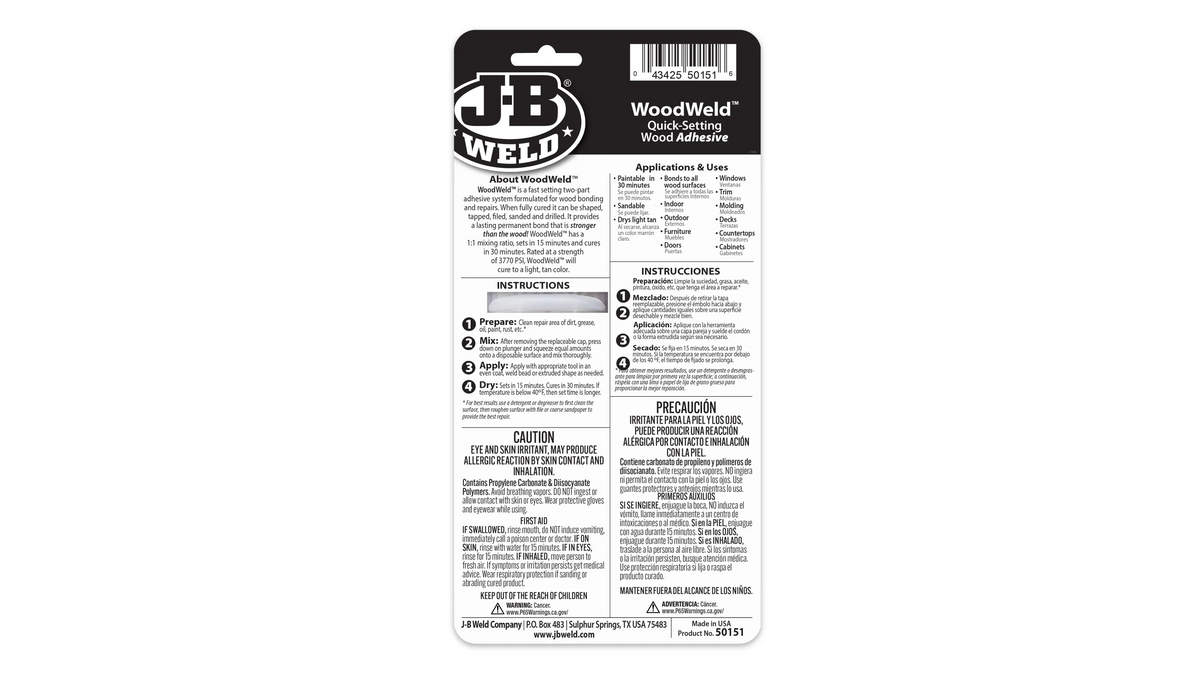 JB Weld WoodWeld Syringe Quick Setting Wood Adhesive 25ml JB50151