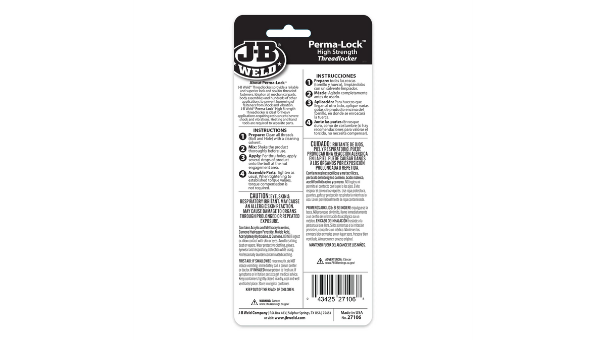 JB Weld Perma-Lock Threadlocker High Red 6ml JB27106