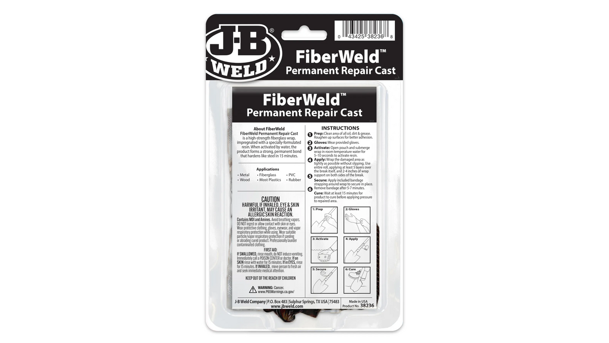 JB Weld FiberWeld Permanent Repair Cast 5cm x 91cm Fiberglass Wrap JB38236