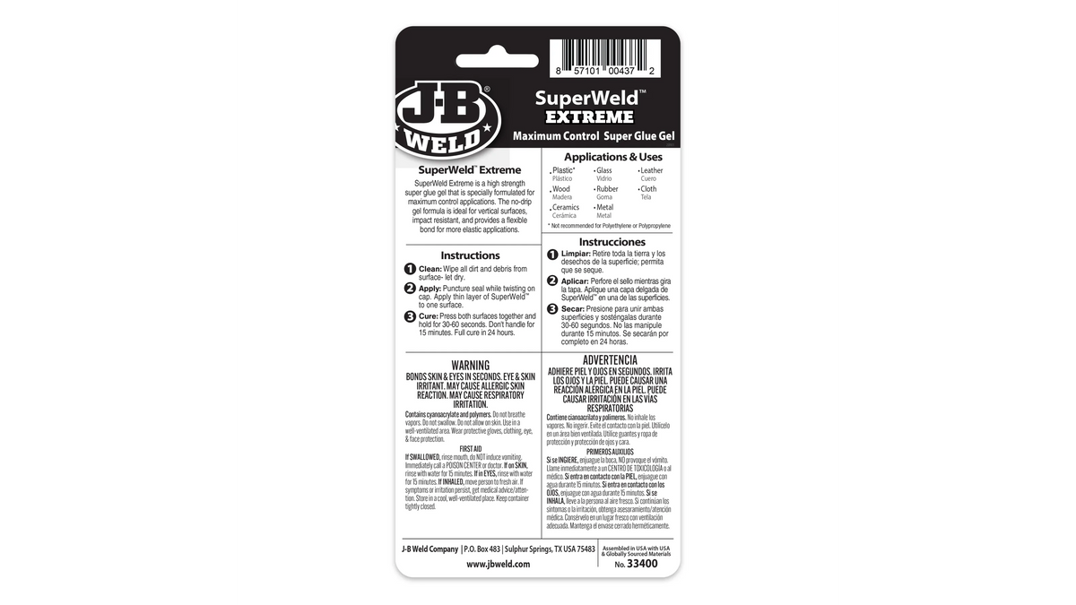 JB Weld SuperWeld Extreme Instant Adhesive 15g JB33400