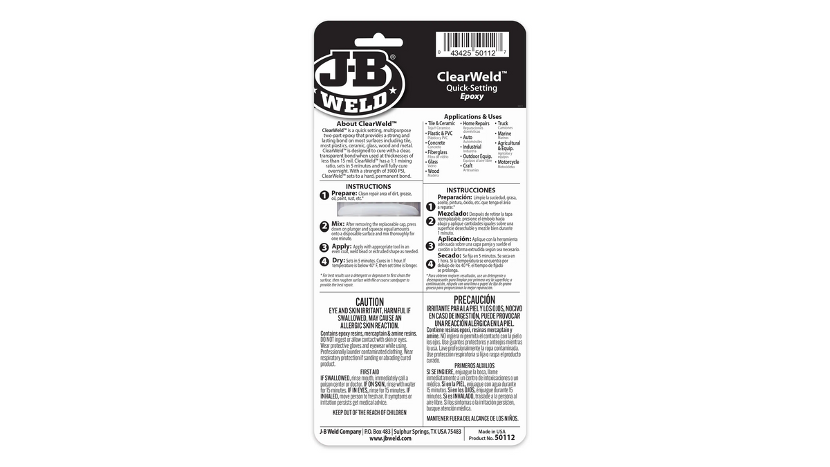 JB Weld ClearWeld 5 Minute Quick Setting Epoxy 25ml JB50112