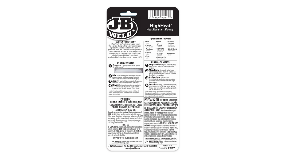 JB Weld HighHeat Syringe Heat Resistant Epoxy 25ml JB50197