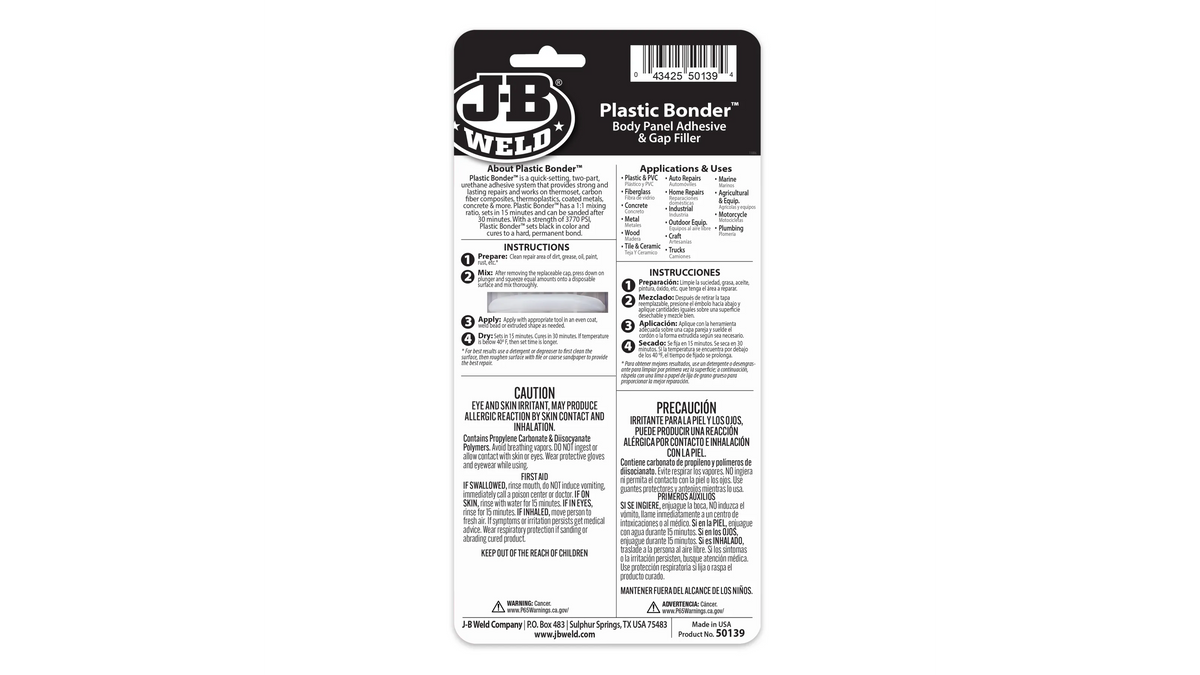 JB Weld Plastic Bonder Black Body Panel Adhesive and Gap Filler 25ml  JB50139