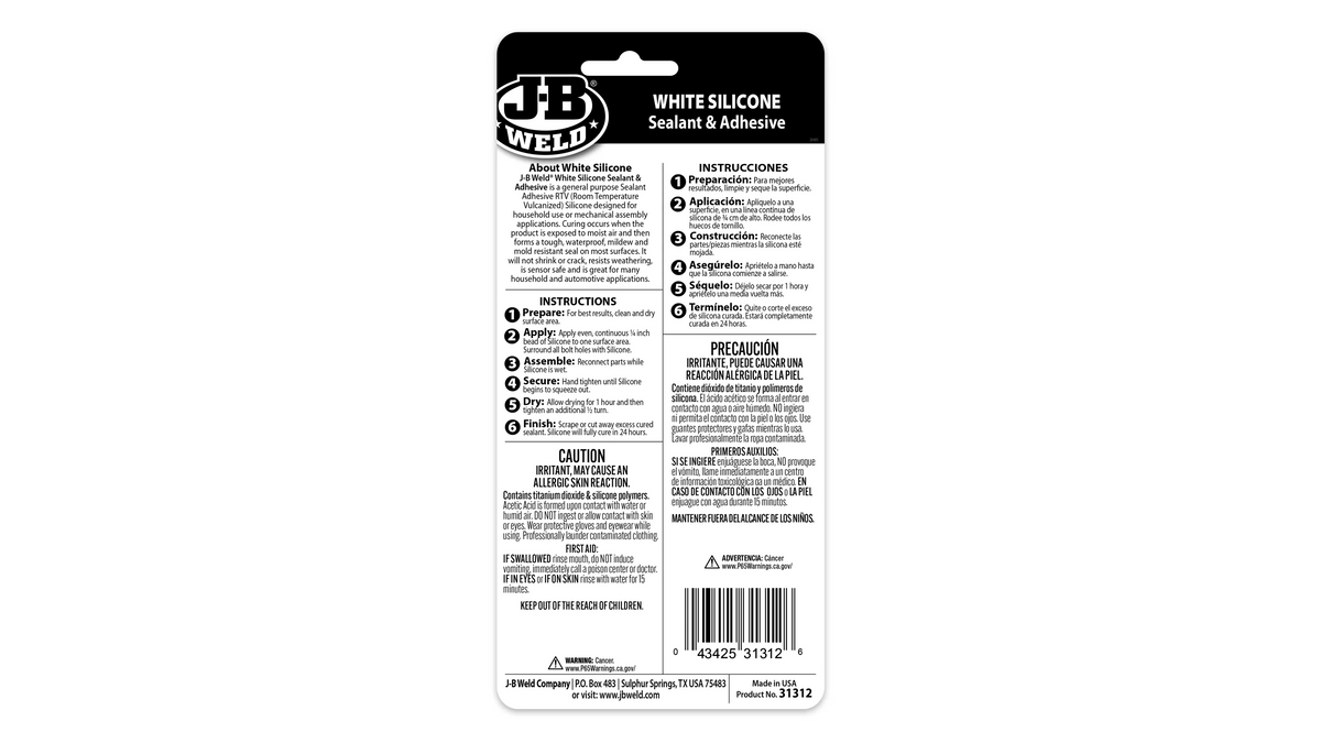 JB Weld White Silicone Sealant and Adhesive 85g JB31312