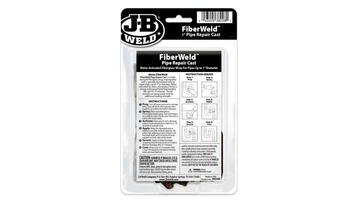 JB Weld FiberWeld 1" Pipe Repair Cast 2.5cm x 121cm Fiberglass Wrap JB38248