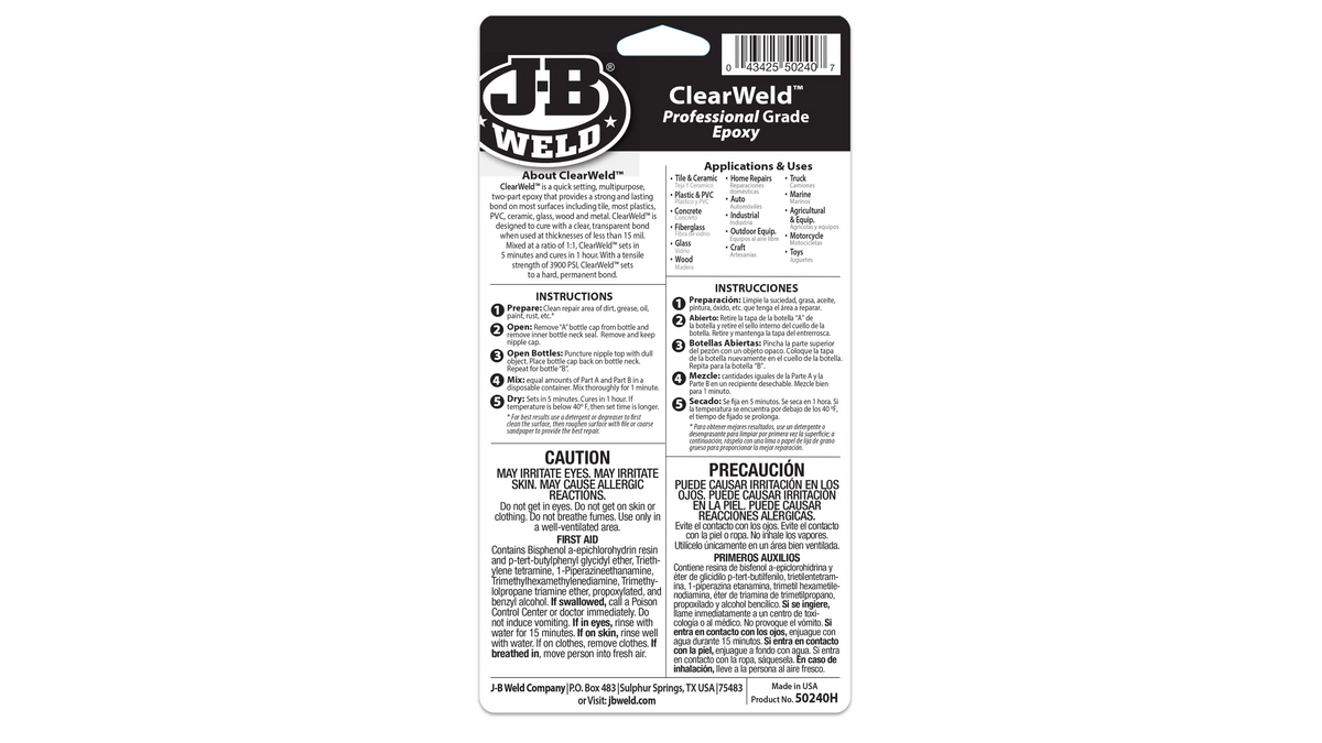 JB Weld ClearWeld Professional Grade Quick Setting Epoxy 2 x 118ml JB50240H
