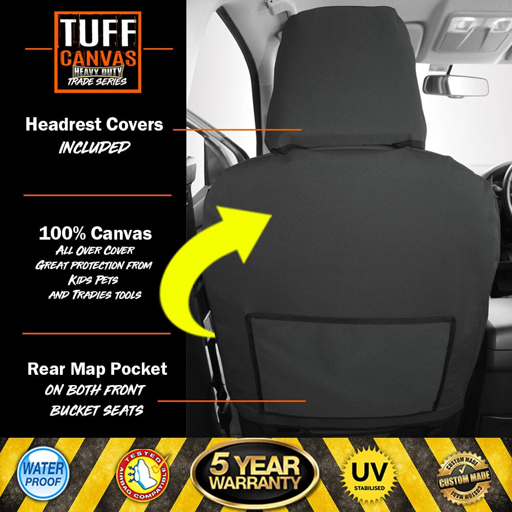Trade Canvas Grey Front Seat Covers NISSAN NAVARA D23 NP300 SERIES 5 ALL BADGES DUAL CAB 12/2020-2026