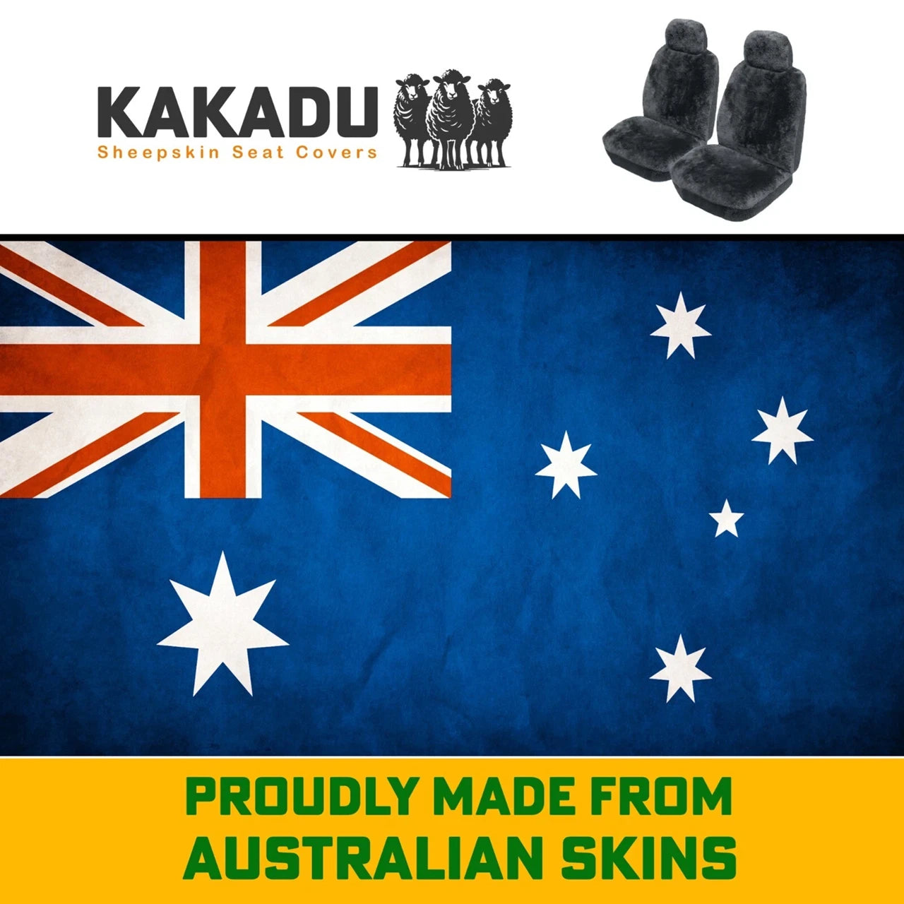 KAKADU Swagman Universal Front Sheepskin Seat Covers 2 Year Warranty 19mm AIRBAG SAFE 2 Colours