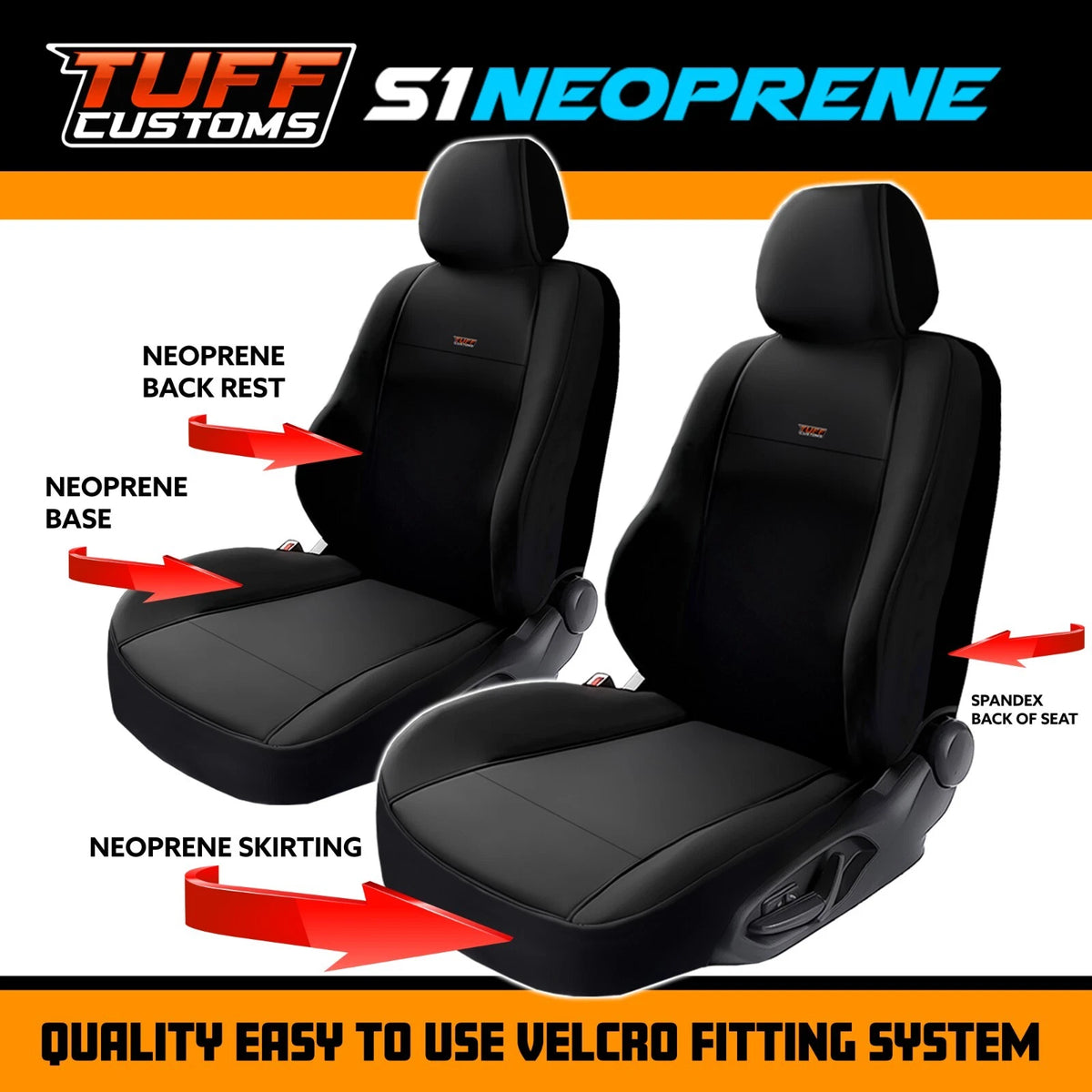 Tuff Customs Neoprene Seat Covers S1 For Holden RG Colorado LTZ LZ LT 8/2016-2020 2 Rows Black