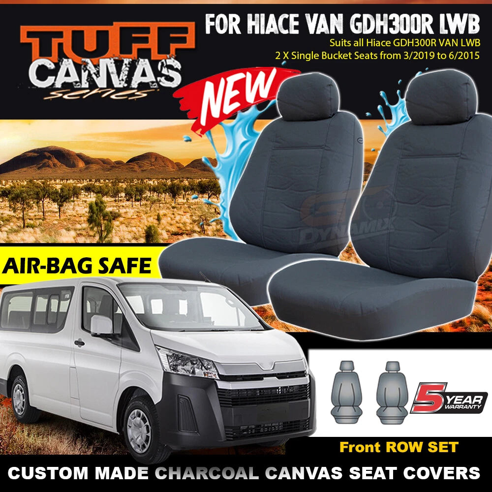 TUFF Canvas Front Seat Covers For TOYOTA HIACE VAN LWB SLWB GDH300R 2/2019-2026 Charcoal
