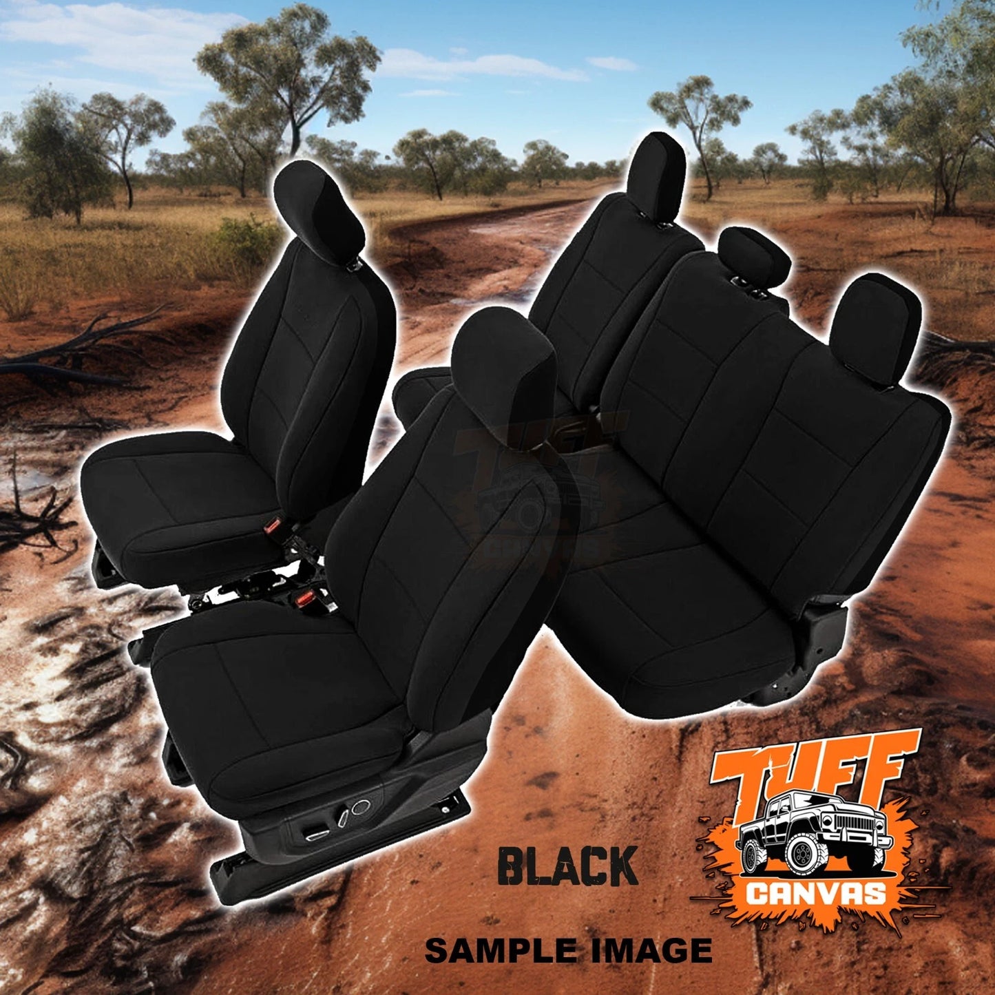 TUFF CANVAS S2 BLACK Seat Covers 2 Rows for Toyota Hilux Rugged Dual Cab 2015-8/2025