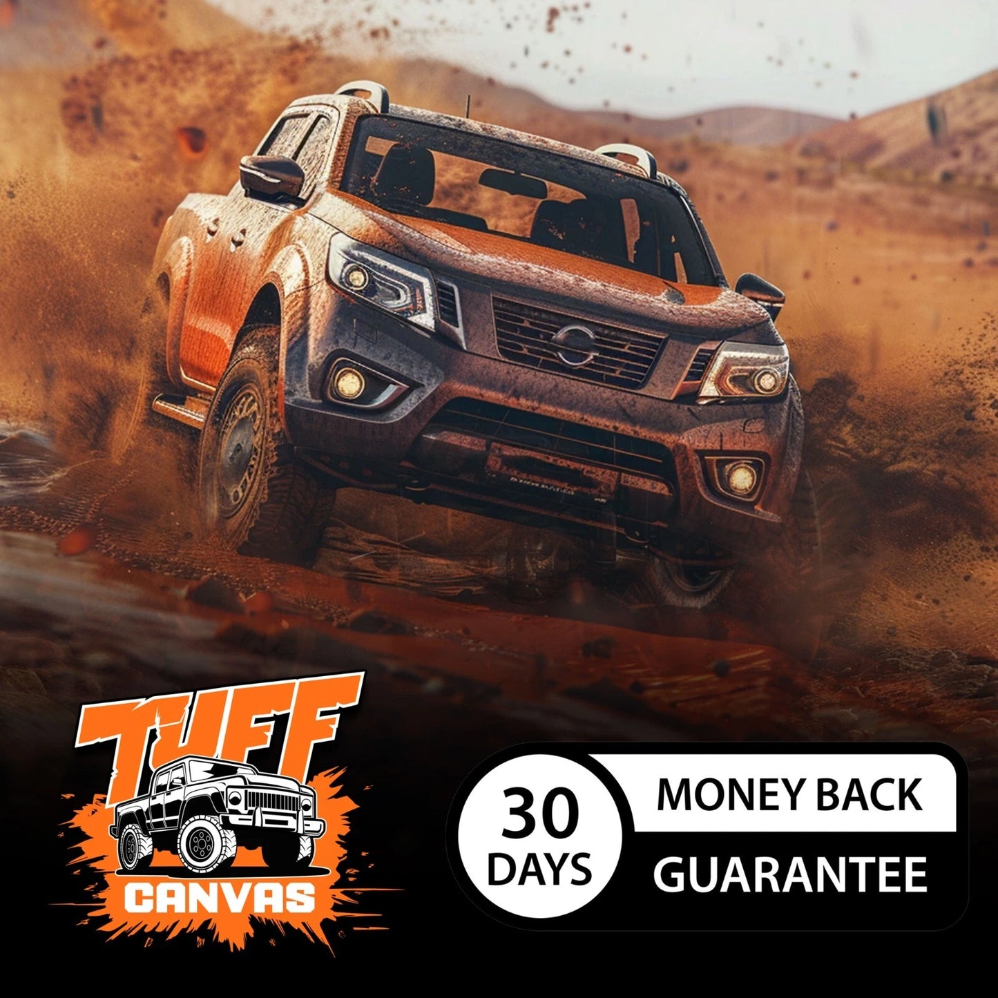 TUFF CANVAS S2 BLACK Seat Covers 2 Rows for Toyota Hilux Rugged Dual Cab 2015-8/2025