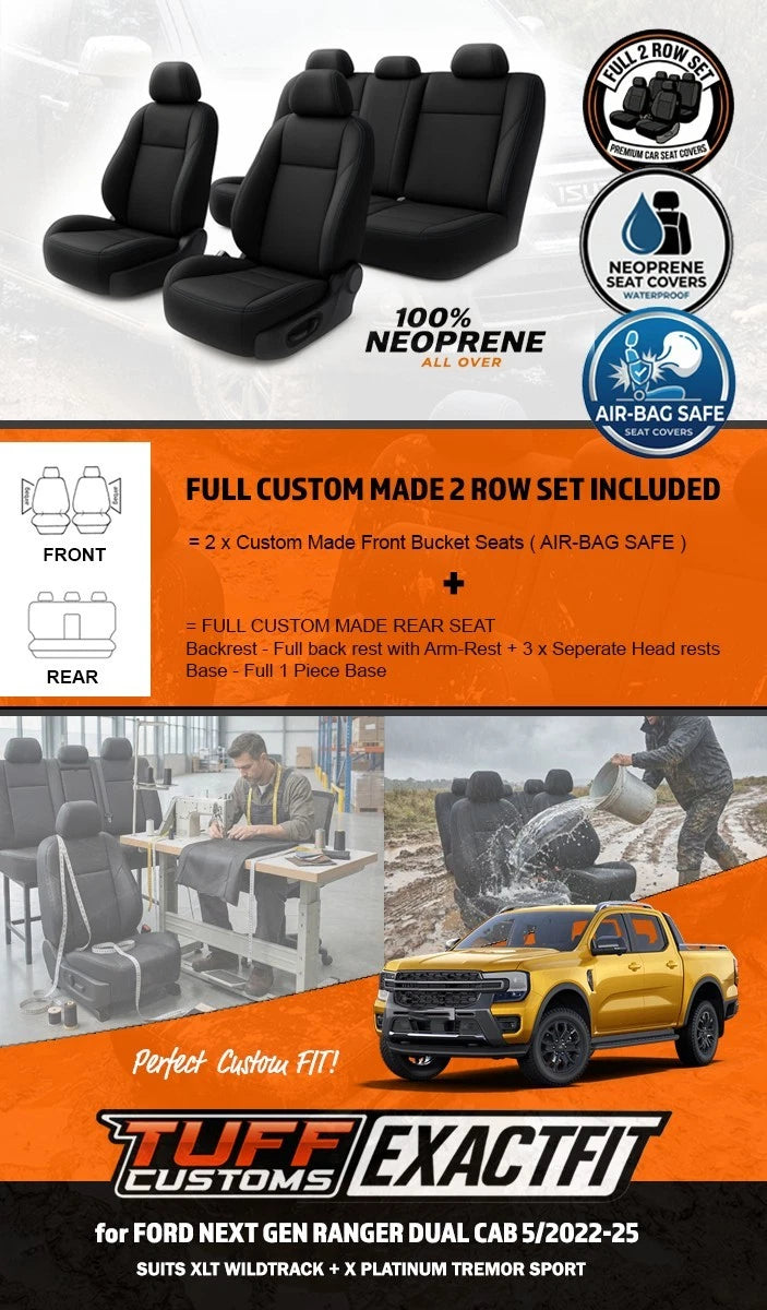 TUFF Customs EXACTFIT Neoprene Seat Covers FORD RANGER NEXT GEN XLT SPORT 2022-2026