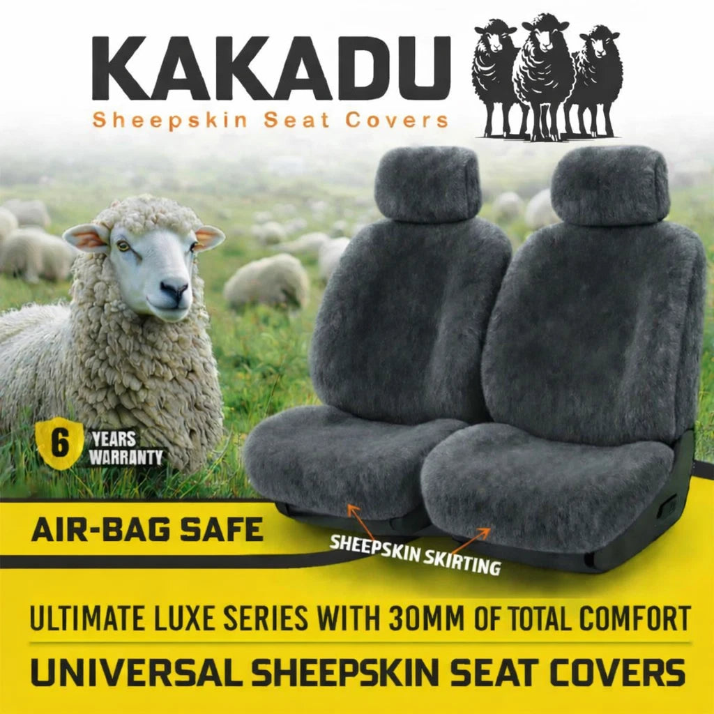 KAKADU Ultimate Universal Sheepskin Seat Covers 6 Year Warranty 30mm AIRBAG Safe 5 Colours