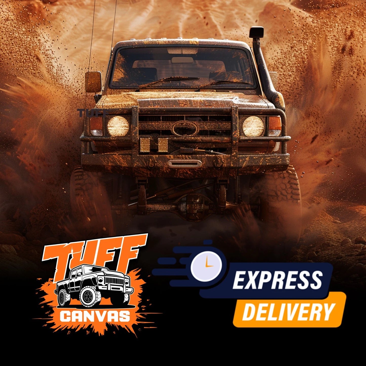 TUFF CANVAS S2 BLACK Seat Covers 2 Rows for Toyota Hilux Rugged Dual Cab 2015-8/2025