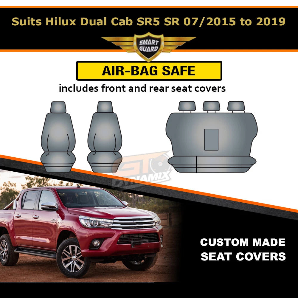 TUFF CANVAS S2 BLACK Seat Covers 2 Rows for Toyota Hilux Rugged Dual Cab 2015-8/2025