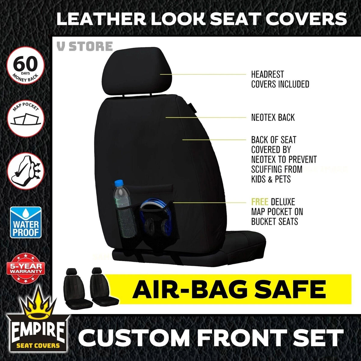 Leather Look Front Seat Covers FORD RANGER PX ALL BADGES DUAL CAB EXCLUDES RAPTOR 2021-6/2022