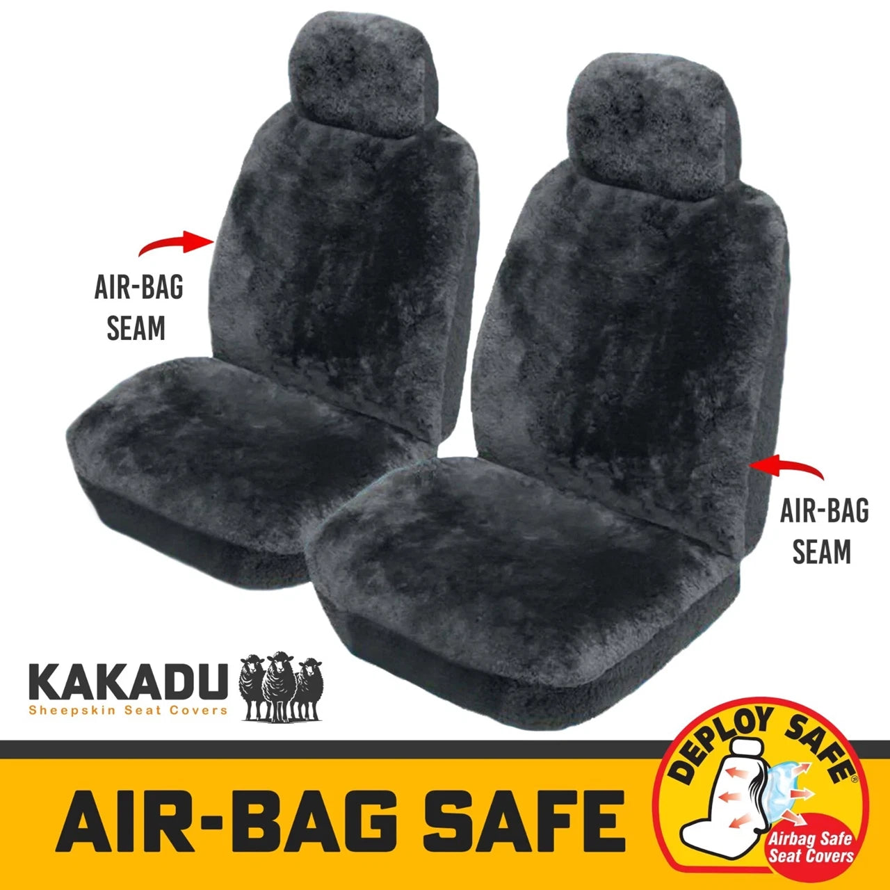 KAKADU Swagman Universal Front Sheepskin Seat Covers 2 Year Warranty 19mm AIRBAG SAFE 2 Colours