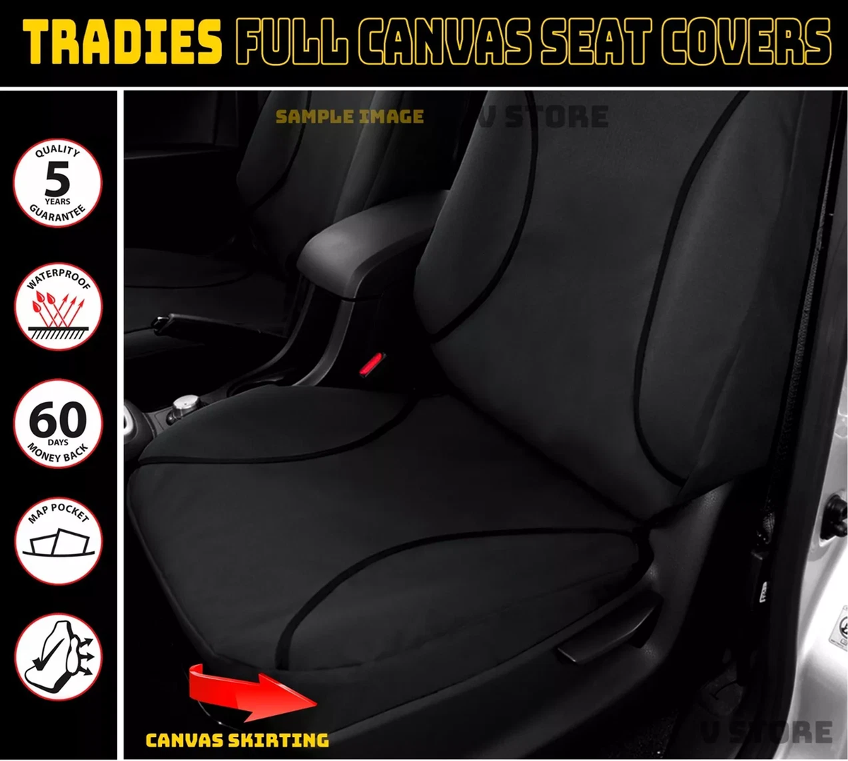 Trade Canvas Grey Front Seat Covers For TOYOTA LANDCRUISER UTE VDJ79R DOUBLE CAB 10/2012-8/2016